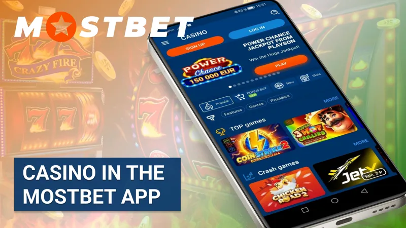 Casino section in the Mostbet mobile app with games selection