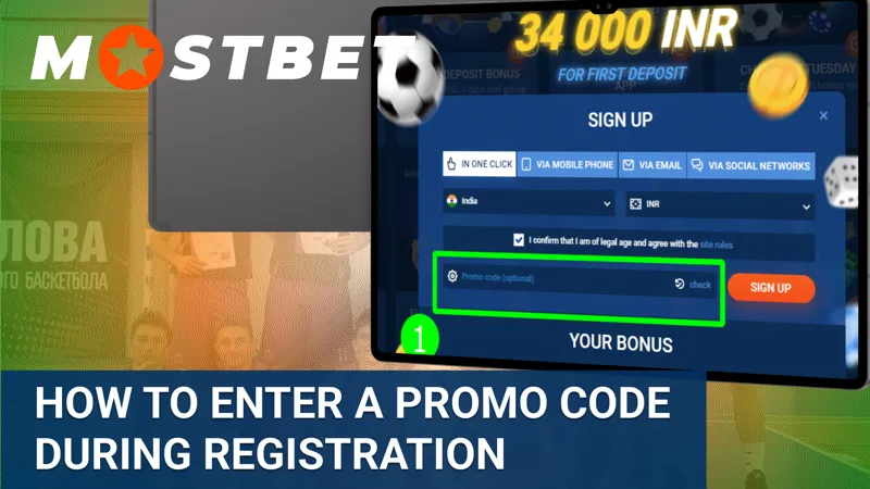 Mostbet India registration process with promo code entry step