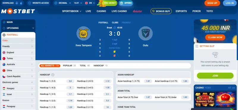 Football betting at MostBet