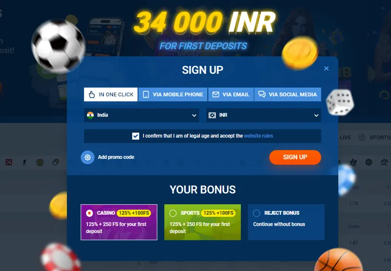 Registration form for new players from India