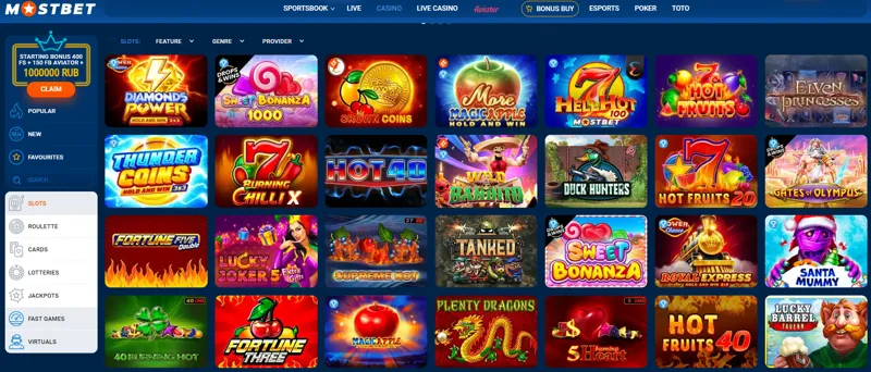 Playing slots in MostBet casino