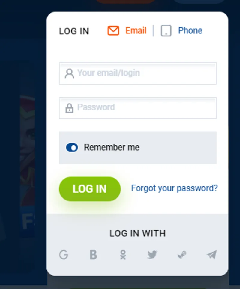 Login form for your MostBet personal account