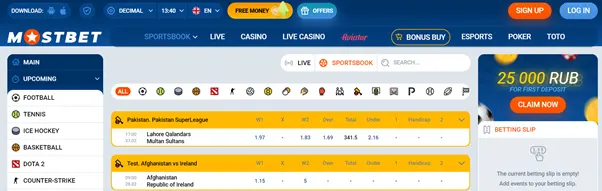 Sports betting at MostBet