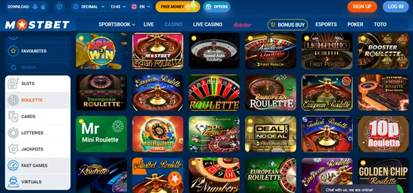 Types of roulette games from MostBet