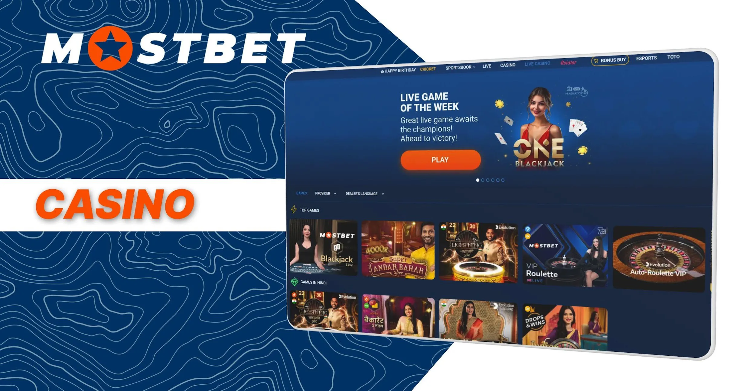 Online casino page at Mostbet