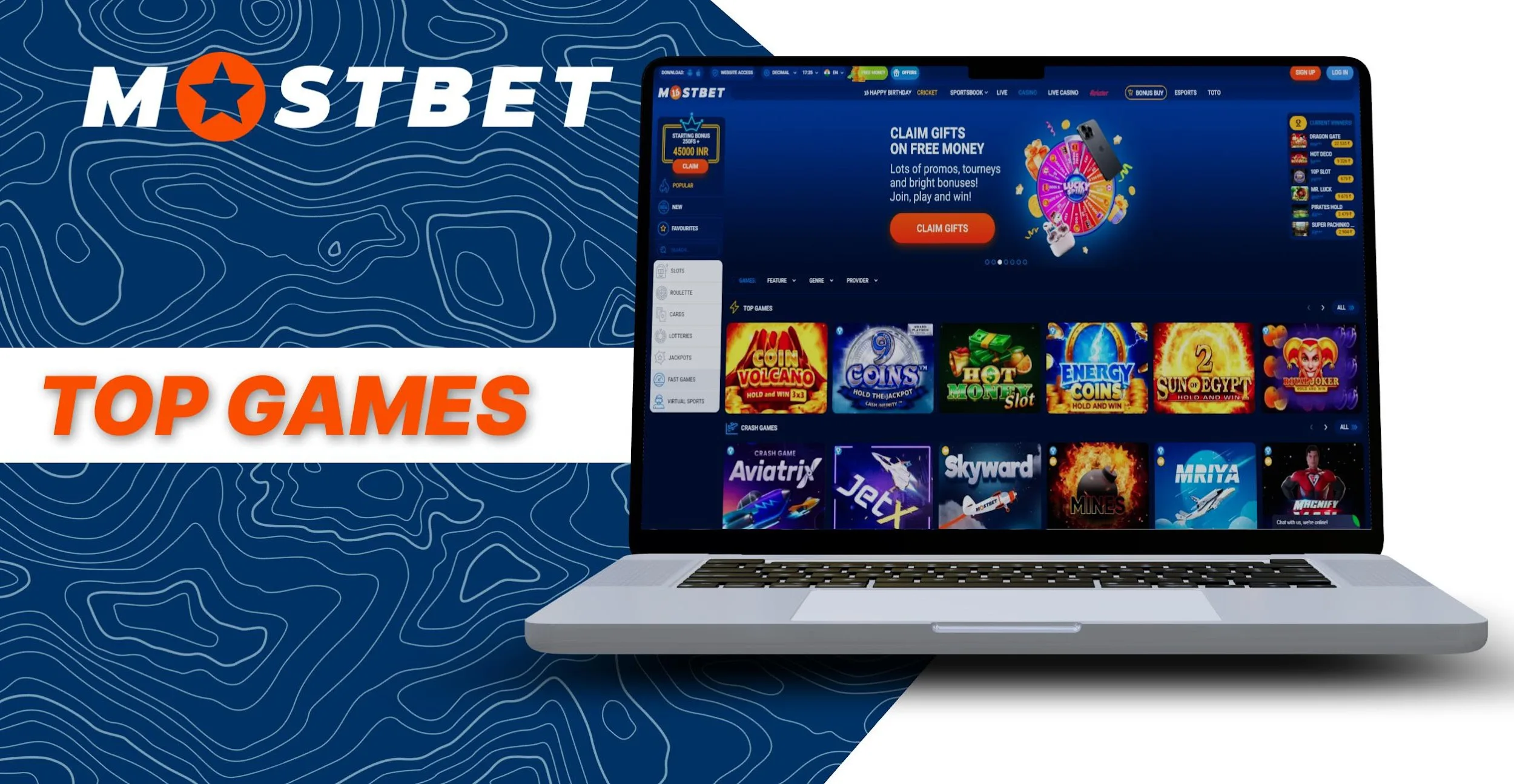 Page with top games on the Mostbet website