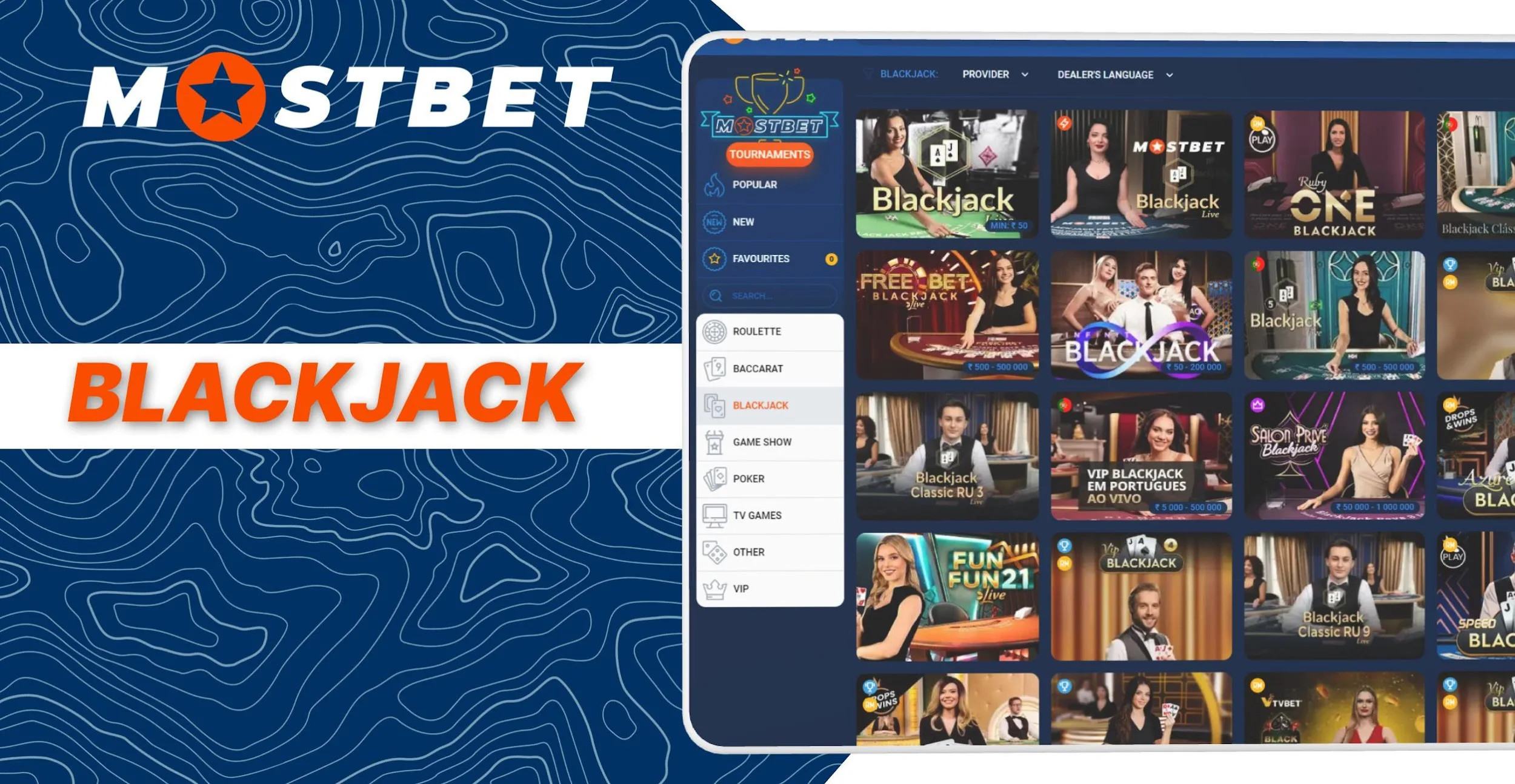 Blackjack live games at bookmaker Mostbet