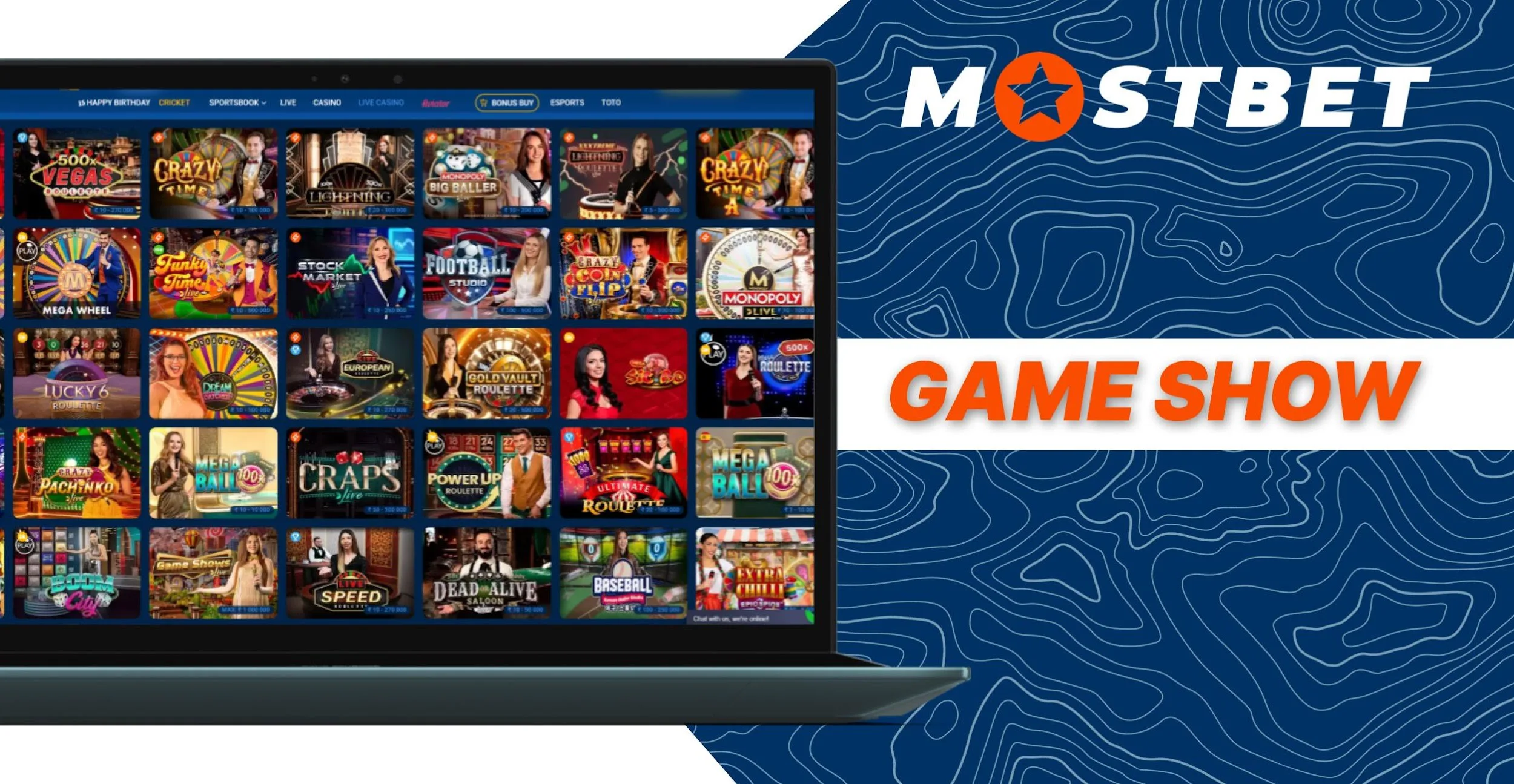 Game show page on Mostbet website